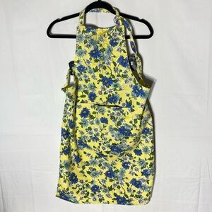 5/$35 Now Designs Danica Yellow Blue Floral Apron With Front Pocket